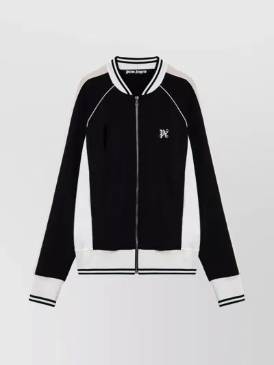 Palm Angels Zip Sweatshirt With Contrast Stripe Detail In Black