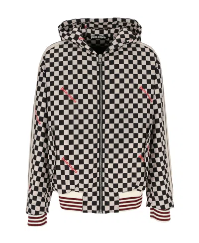 Palm Angels Zip-up Hooded Jacket In Black