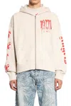 Palm Angels Gothic Logo-print Zipped Hoodie In Beige