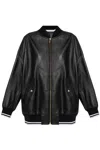 Palm Angels Leather College Bomber Jacket In Nero