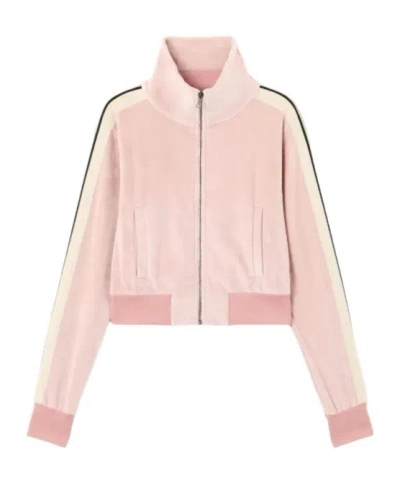 Palm Angels Logo Chenille Crop Track Jacket In Pink