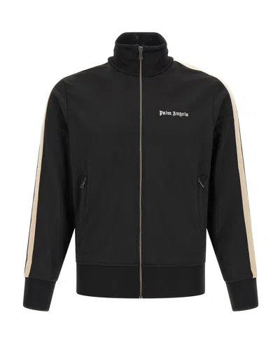 Palm Angels Zip-up Track Jacket With Contrast Sleeve Stripes In Black