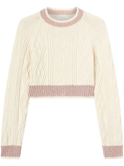 Palm Angels Curved-logo Cable-knit Sweater In Beige