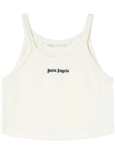 Palm Angels Crop Top Con Logo In White