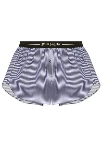 Palm Angels Navy & White Classic Logo Striped Shorts In Blue
