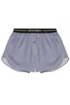 Palm Angels Classic Logo Striped Shorts In Navy Blue - Off White