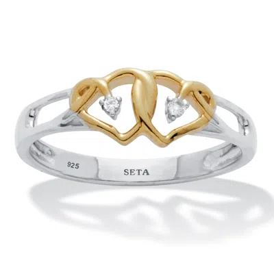 Palm Beach Jewelry .03 Tcw Diamond Tutone Sterling Silver Interlocking Heart Ring In White