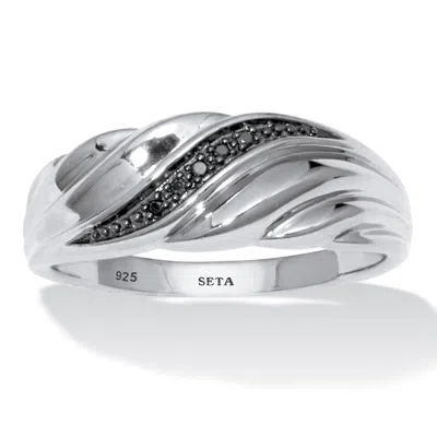 Palm Beach Jewelry .03 Tcw Men's Round Genuine Black Diamond Platinum-plated Sterling Silver Ring