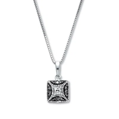 Palm Beach Jewelry .06 Tcw Black Diamond Sterling Silver Square Pendant And Chain 18 Inches In White