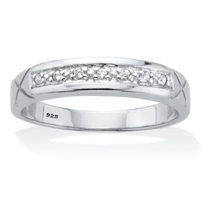 Palm Beach Jewelry .06 Tcw Men's Round Cubic Zirconia Platinum-plated 925 Silver Etched Bridal Ring In White