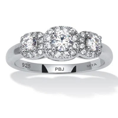 Palm Beach Jewelry 0.69 Tcw Cz Sterling Silver 3-stone Halo Ring In White