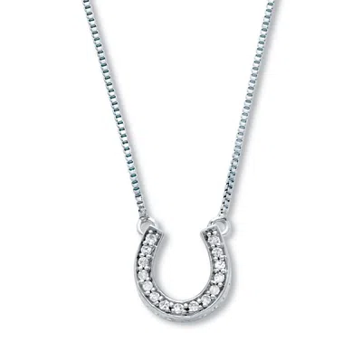 Palm Beach Jewelry .07 Tcw Diamond Sterling Silver Horseshoe Pendant And Chain 18 Inches In White