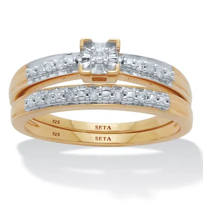 Palm Beach Jewelry .09 Tcw Diamond 18k Gold-plated Sterling Silver Bridal Set In White