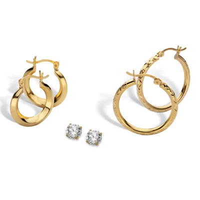 Palm Beach Jewelry 1 Cttw. Round Cz Stud & Hoop 3 Piece Set 18k Gold Plated Silver In White