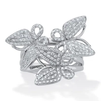 Palm Beach Jewelry 1 Cttw. Round Pave' Cubic Zirconia Silvertone Butterfly Ring In White