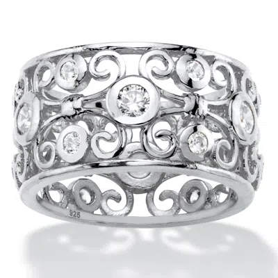 Palm Beach Jewelry 1 Tcw Round Cubic Zirconia .925 Sterling Silver Scroll Eternity Ring In White
