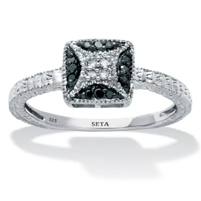 Palm Beach Jewelry .10 Tcw Black And White Diamond Sterling Silver Square Ring
