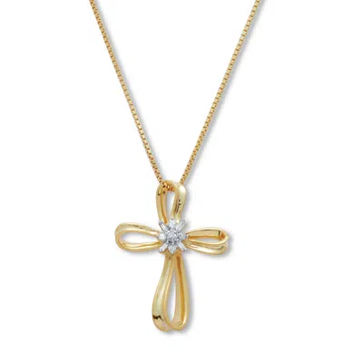 Palm Beach Jewelry .10 Tcw Diamond Gold-plated Sterling Silver Cross Pendant And Chain 18 Inches In White