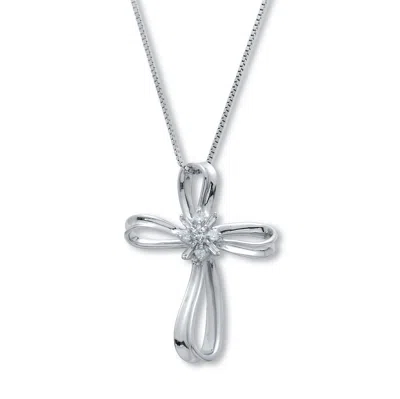 Palm Beach Jewelry .10 Tcw Diamond Sterling Silver Cross Pendant And Chain 18 Inches In White