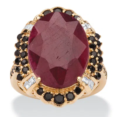 Palm Beach Jewelry 10.18 Tcw Genuine Ruby And Black Spinel Ring 14k Gold-plated Sterling Silver In Red