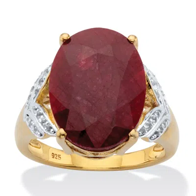 Palm Beach Jewelry 10.21 Tcw Oval-cut Ruby Gold-plated Silver Ring In Yellow