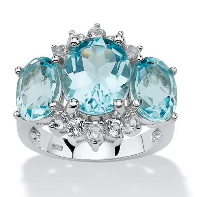 Palm Beach Jewelry 10.25 Tcw Genuine Oval-cut Blue Topaz Ring In Platinum-plated Sterling Silver