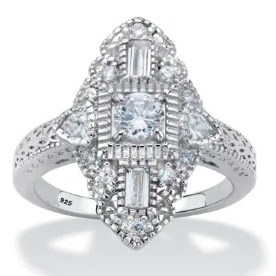 Palm Beach Jewelry 1.03 Cttw. Cz Platinum-plated Silver Art Deco Ring In White
