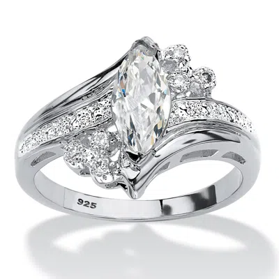 Palm Beach Jewelry 1.03 Tcw Marquise-cut Cubic Zirconia Platinum-plated Silver Engagement Ring In White