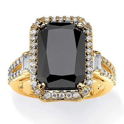Palm Beach Jewelry 10.34 Tcw Emerald Cut Black Cz Gold-plated Ring In Yellow