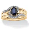 Palm Beach Jewelry 1.05 Tcw 3 Piece Oval-cut Midnight Sapphire Ring Set In 18k Gold-plated Silver In Blue