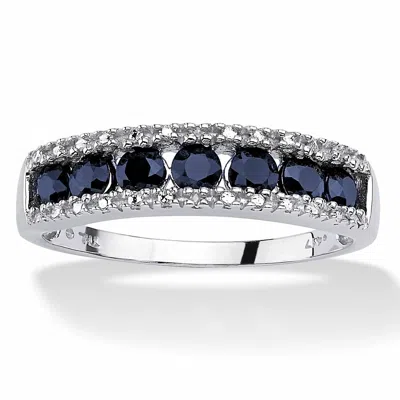 Palm Beach Jewelry 1.06 Tcw Round Genuine Blue Sapphire And Diamond Accent 10k White Gold Ring