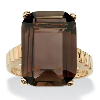 Palm Beach Jewelry 10.75 Tcw Genuine Smoky Quartz Gold-plated Step-top Ring In Brown
