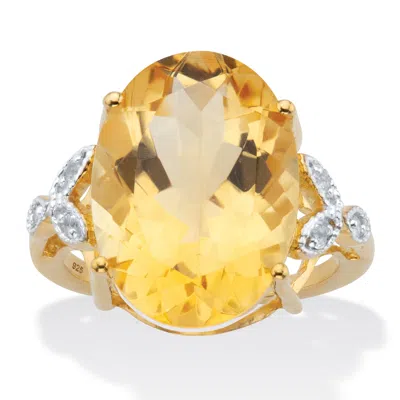 Palm Beach Jewelry 10.93 Cttw. Citrine With White Topaz Accents Two-tone Gold-plated Silver Ring In Yellow