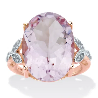 Palm Beach Jewelry 10.93 Cttw. Oval Pink Amethyst And White Topaz 14k Rose Gold-plated Silver Ring