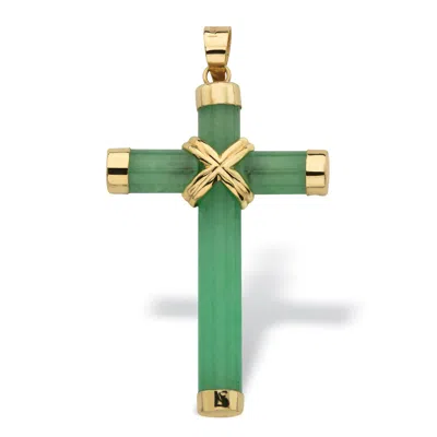 Palm Beach Jewelry 10k Yellow Gold And Genuine Green Jade And Cross Pendant 1.5"
