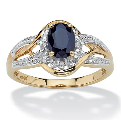 Palm Beach Jewelry 10k Yellow Gold Oval Blue Sapphire And Round Diamond Accent Ring