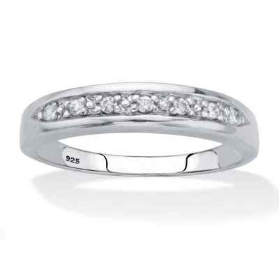 Palm Beach Jewelry .11 Cttw. Men's Round Cut Cubic Zirconia Platinum Plated Silver Bridal Ring In White
