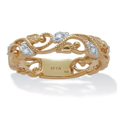 Palm Beach Jewelry .11 Tcw Diamond 18k Gold-plated Sterling Silver Filigree Ring In White