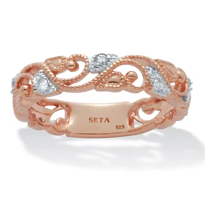 Palm Beach Jewelry .11 Tcw Diamond Rose-plated Sterling Silver Filigree Ring In White