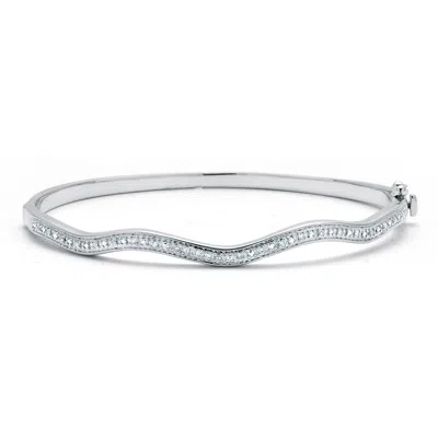 Palm Beach Jewelry .11 Tcw Diamond Sterling Silver Curvy Bangle Bracelet 7.5 Inches