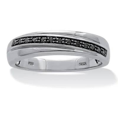 Palm Beach Jewelry .11 Tcw Men's Round Genuine Black Diamond Platinum-plated Sterling Silver Ring