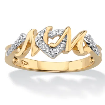 Palm Beach Jewelry 1/10 Cttw. 18k Yellow Gold-plated Silver Round Diamond "mom" Hearts Ring In White