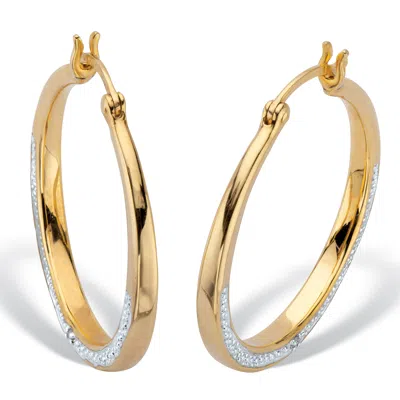 Palm Beach Jewelry 1/10 Cttw. 2 Sided Round Genuine Diamond 14k Gold Plated Hoop Earrings In White