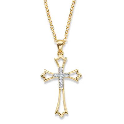 Palm Beach Jewelry 1/10 Cttw. Diamond Cross Pendant Necklace Gold-plated 18"-20" In White