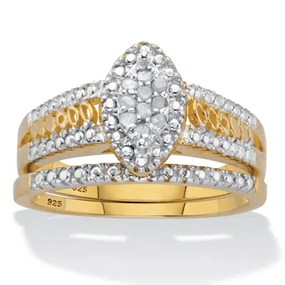 Palm Beach Jewelry 1/10 Cttw. Round Diamond Marquise Style 18k Gold-plated Silver 2 Piece Ring Set