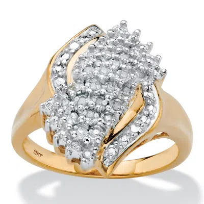 Palm Beach Jewelry 1/10 Cttw. Round Solid 10k Yellow Gold Diamond Cluster Bypass Ring In White