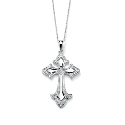 Palm Beach Jewelry 1/10 Tcw Diamond Accent 10k White Gold Cross Pendant Necklace, 18 Inch Chain