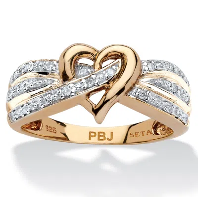 Palm Beach Jewelry 1/10 Tcw Diamond Crossover Heart Ring In Gold-plated Sterling Silver In White