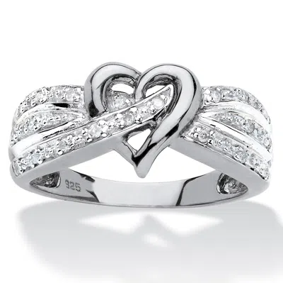 Palm Beach Jewelry 1/10 Tcw Diamond Crossover Heart Ring In Platinum-plated Sterling Silver In White