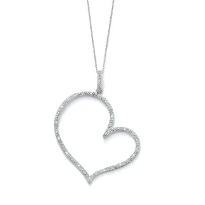Palm Beach Jewelry 1/10 Tcw Diamond Platinum-plated Silver Heart-shaped Pendant And Rope Chain 18" In White